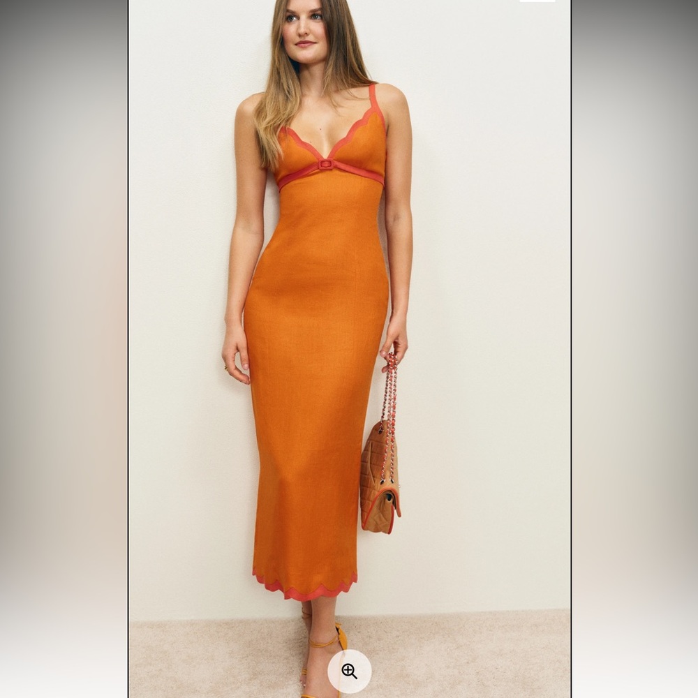 Reformation Sara Linen Dress Orange - Size 4